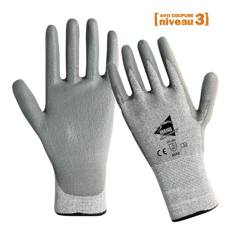 Lot de 12 paires de gants gris polyuréthane ANT305s