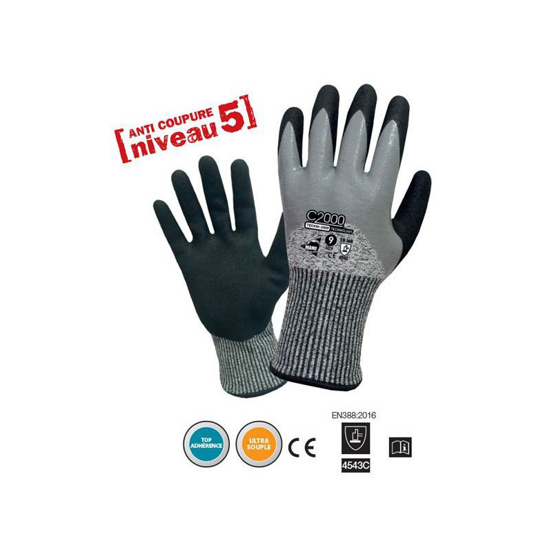 Gant anti-coupure avec renfort zone d'usure pouce-index BLACKTACTILRC Gants  pour Professionnels‎