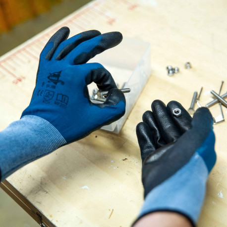 gants de travail cuir de chevre t.9 bleu