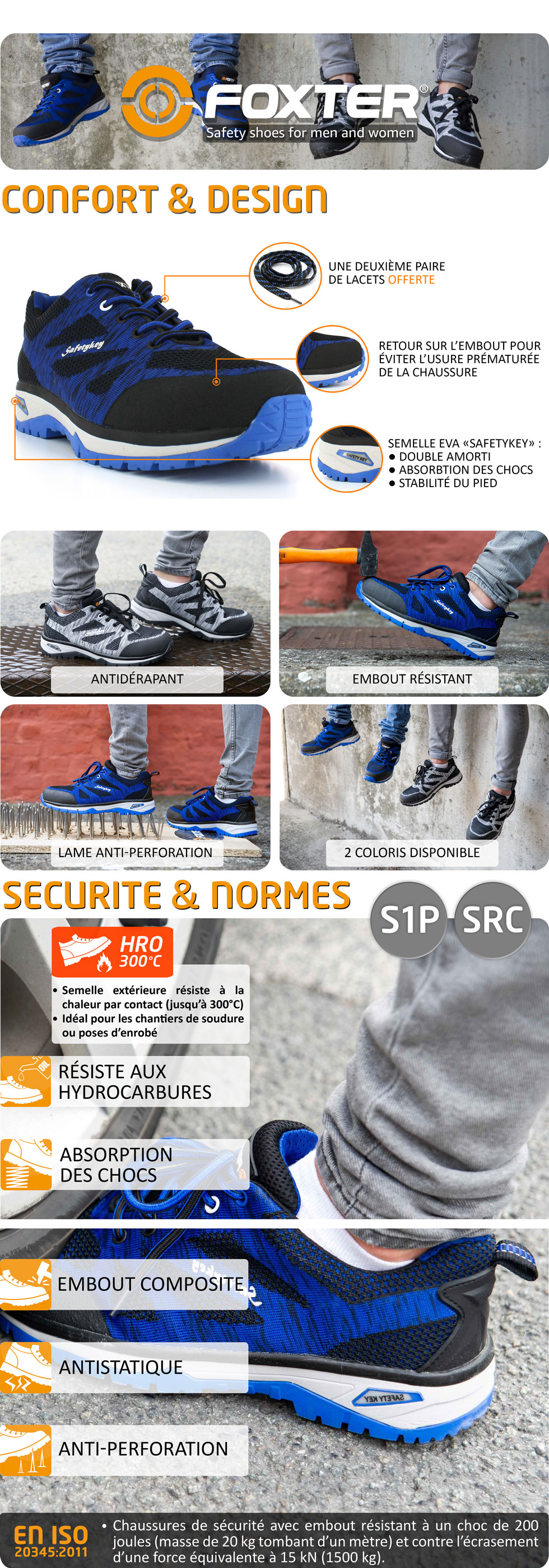 Chaussure / Basket de sécurité ultra-confortable et résistante - Homme et  Femme - Ultra-souple à coque