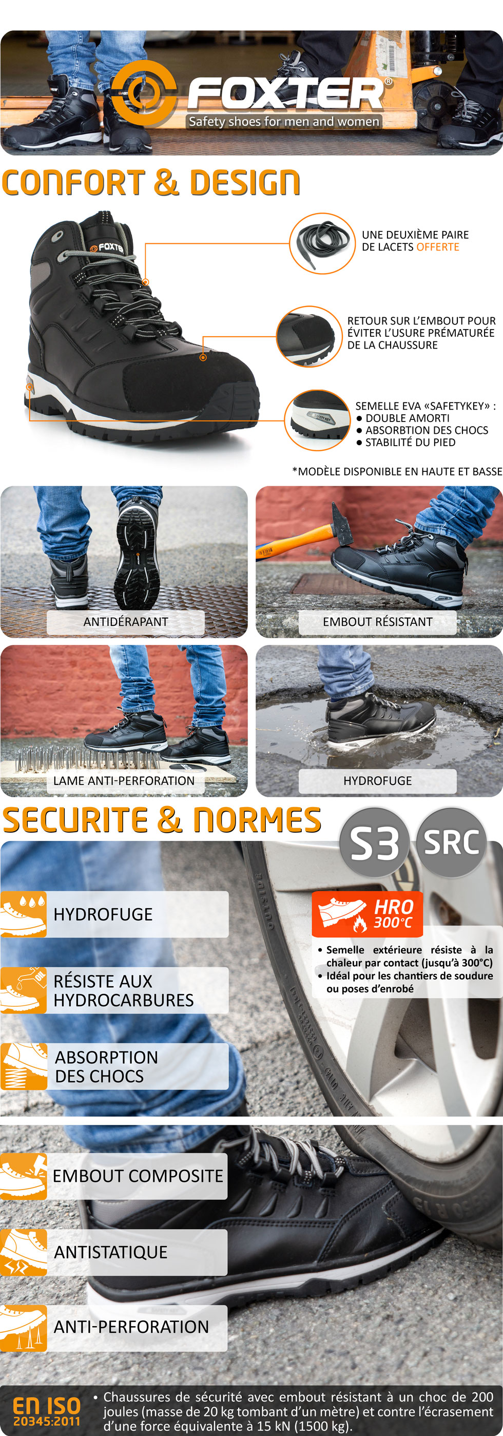 Chaussures de sécurité S3 montantes confortables et tendances