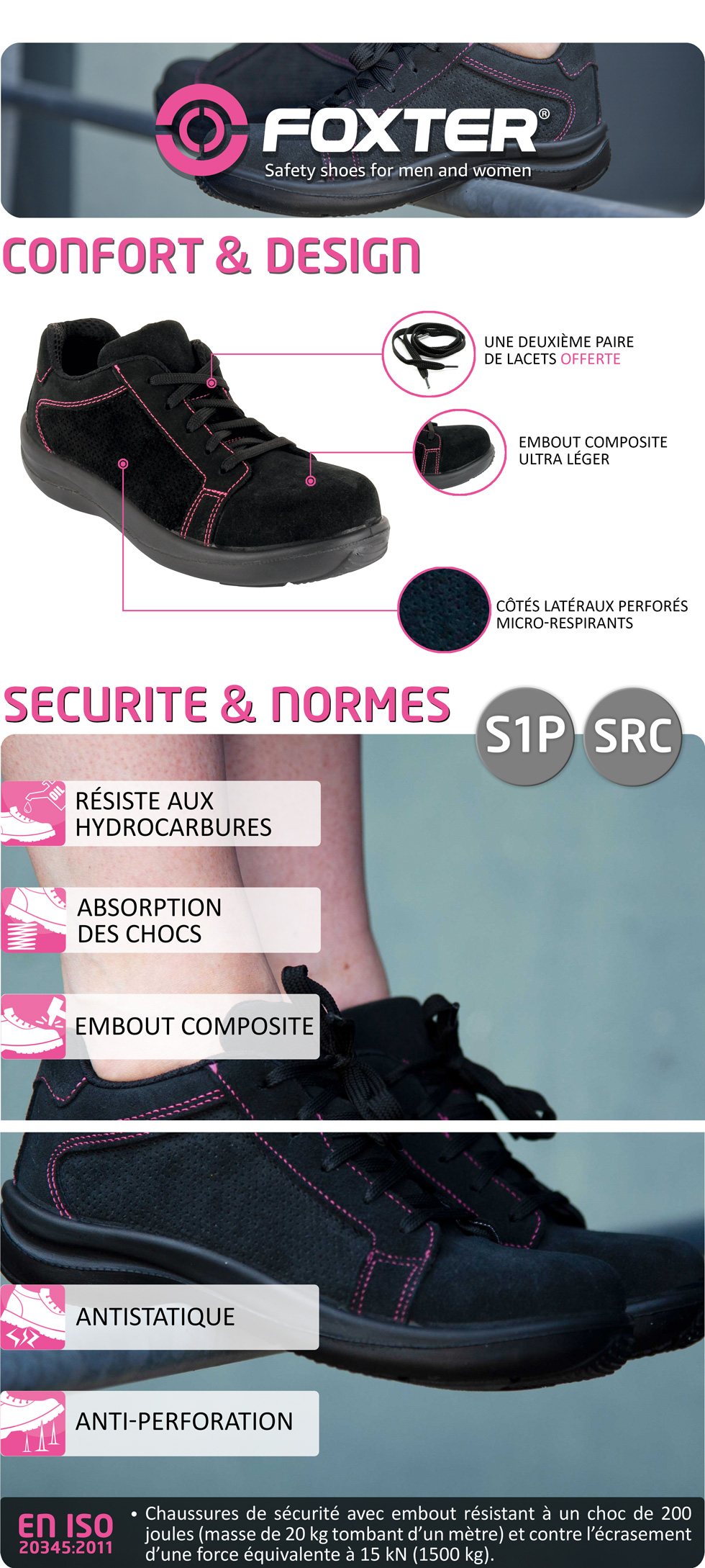 Chaussure / Basket de sécurité ultra-confortable et résistante - Homme et  Femme - Ultra-souple à coque