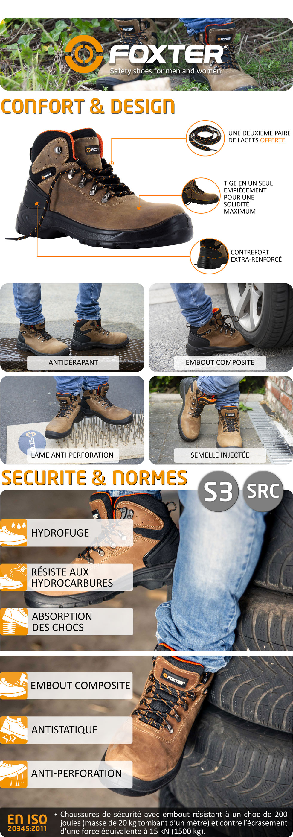 Chaussures de sécurité S3 Scorpion hautes, marrons